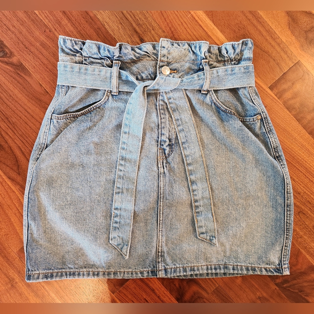 H&M Divided Denim High-Rise Skirt With Belt
